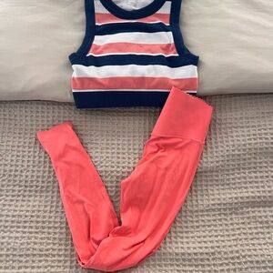 Aerie Striped Crop Top and Coral Leggings Set